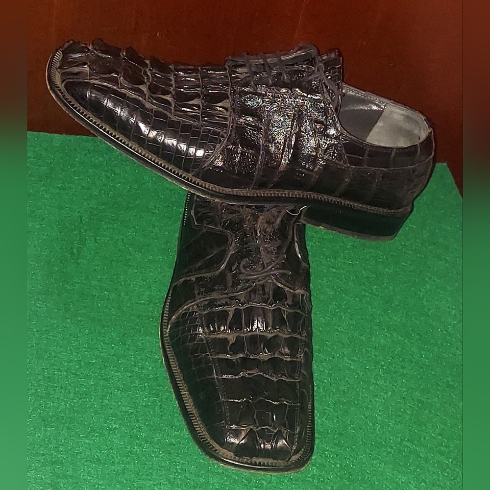 SLICK EXOTICA MEN'S BLACK GENUINE HORNBACK FULL CROCODILE OXFORDS SIZE 10.5